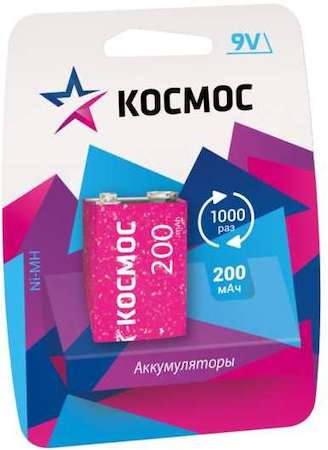 Фото Аккумулятор 6F22 200мА.ч 1BL (блист.1шт) Космос KOCNI-MH6F22(200mAh)