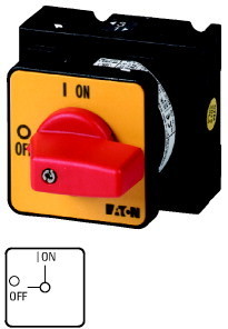 Выключатель 6п Ie=25А пол.0-1 90град. перед. креп. T3-6-13/E-RT красн. ручка EATON 004225