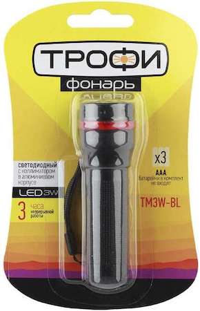 Фонарь TM3W-BL 1х3Вт LED колим. линза алюм. Трофи Б0023320