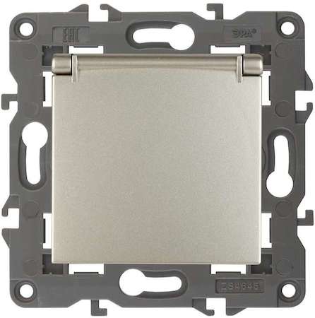 ERA Б0034281 14-2103-04 Эл/ус ЭРА Розетка 2P+E Schuko со шторками с крышкой, 16A-250В, IP20, Эра Elegance, шампань