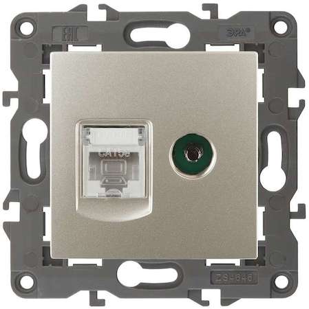 ERA Б0034317 14-3110-04 Эл/ус ЭРА Розетка RJ45+TV, IP20, шампань