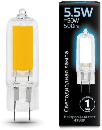 Фото Gauss 107807205 Лампа LED G4 AC220-240V 5.5W 4100K Glass 1/10/200