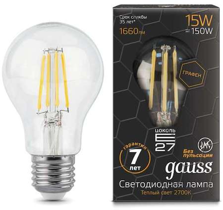 Лампа светодиодная Filament Graphene A60 15Вт 2700К E27 Gauss 102802115