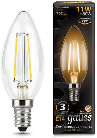 Gauss Лампа светодиодная Filament Свеча E14 11Вт 2700К GAUSS 103801111