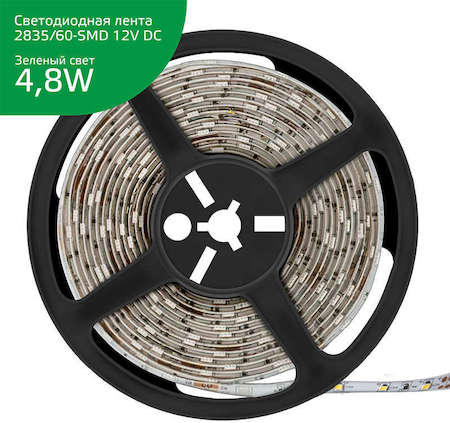 Лента светодиодная Elementary 2835/60-SMD 4.8Вт 12В DC IP20 зел. (уп.5м) Gauss 355000605