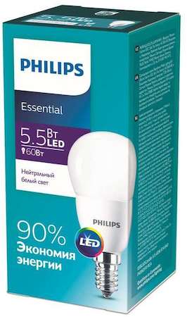 Лампа светодиодная ESSLEDLustre 5.5-60Вт E14 840 P45ND RCA Philips 929001960207 / 871869961445400