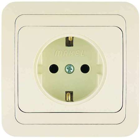 Розетка 1-м СП Mimoza 16А IP20 с заземл. крем/крем Makel 25008