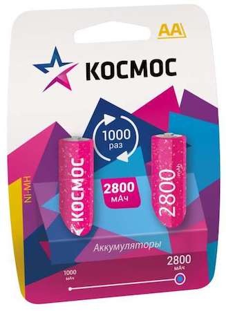 КОСМОС Аккумулятор R6 NI-MN 2800мА.ч BP-2 (блист.2шт) Космос KOCR6NIMH2800MAH2BL