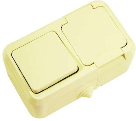 Блок ОП IP44 крем. (1кл. выкл.+роз/крыш) п/герм. Makel 18250