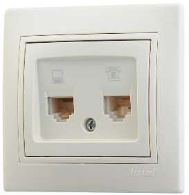Фото Розетка компьютерная + телеф. СП Мира RJ11 + RJ45 крем/крем. Lezard 701-0303-143