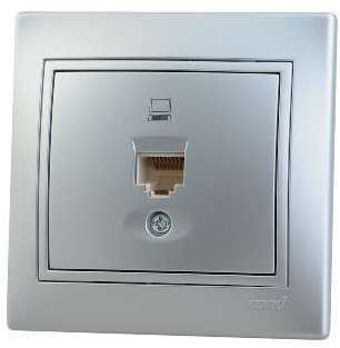 Фото Розетка компьютерная 1-м СП Мира RJ45 метал. сер. Lezard 701-1010-139