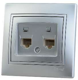 Фото Розетка компьютерная 2-м СП Мира RJ45 метал. сер. Lezard 701-1010-141