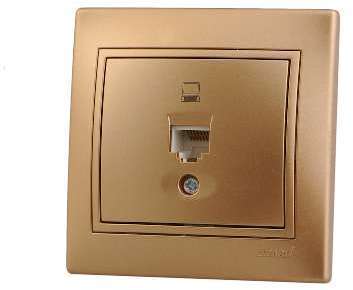 Фото Розетка компьютерная 1-м СП Мира RJ45 метал. зол. Lezard 701-1313-139
