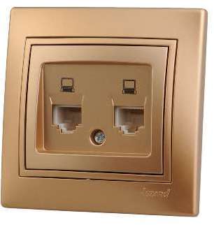 Фото Розетка компьютерная 2-м СП Мира RJ45 метал. зол. Lezard 701-1313-141