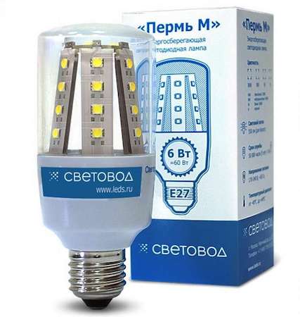 Лампа светодиодная "Пермь" М 28-220 6Вт 4000К бел. 220В Световод ПМ.009.01