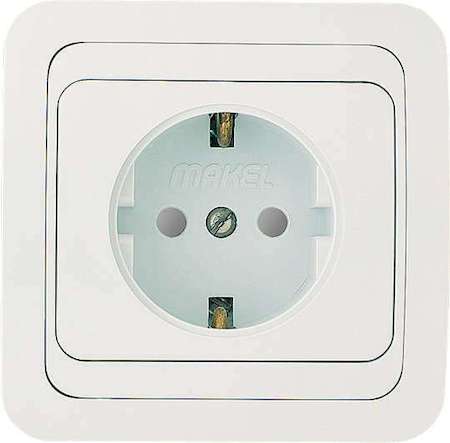 Розетка 1-м СП Mimoza 16А IP20 защ. шторки с заземл. бел./бел. Makel 12058