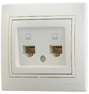 LEZARD Розетка компьютерная 2-м СП Мира RJ45 крем/крем Lezard 701-0303-141