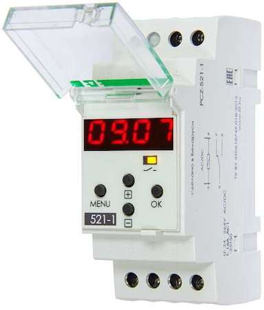 Евроавтоматика F&F Реле времени PCZ-521-1 (1канал-125пар вкл./выкл. сут./нед. Циклы 24-264В AC/DC 16А 1P IP20 монтаж на DIN-рейке)(аналог ТЭ-15) F&F EA02.002.010