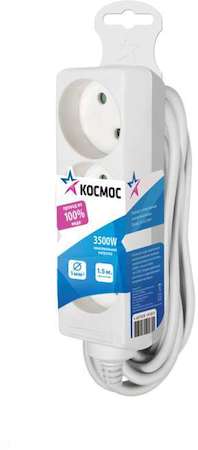 КОСМОС Удлинитель 3х1.5м без заземл. 16А IP20 ПВС 2х1 Космос YKsm1.5m-3g(K)