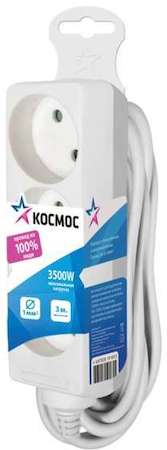 КОСМОС Удлинитель 3х3м без заземл. 16А IP20 ПВС 2х1 Космос YKsm3m-3g(K)