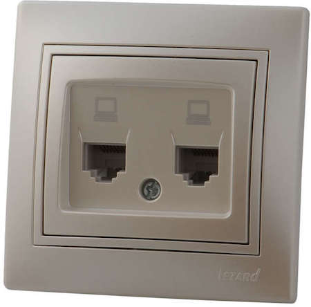 LEZARD Розетка компьютерная 2-м СП Мира RJ45 жемчуж. бел. перламутр Lezard 701-3030-141