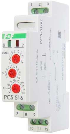 Евроавтоматика F&F Реле времени PCS-516U (многофункц. (вход: START/RESET) 12-264В AC/DC 8А 1перекл. IP20 монтаж на DIN-рейке) F&F EA02.001.014