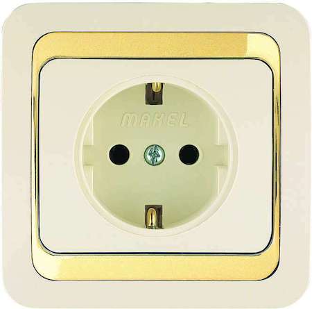 Розетка 1-м СП Mimoza 16А IP20 с заземл. крем/зол. Makel 12628