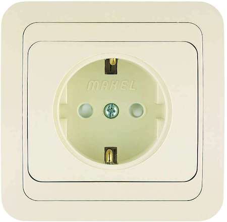 Розетка 1-м СП Mimoza 16А IP20 защ. шторки с заземл. крем/крем Makel 25058