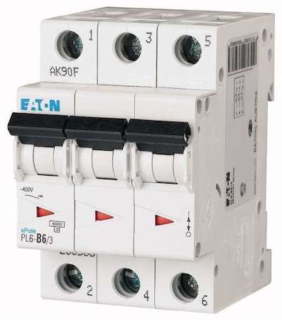 Выключатель автоматический модульный 3п C 6А 6кА PL6-C6/3 EATON 286598