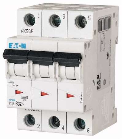 Выключатель автоматический модульный 3п C 32А 6кА PL6-C32/3 EATON 286604
