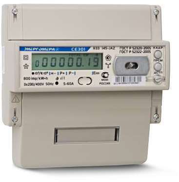 Счетчик СЕ 301 R33 145-JAZ 3ф 5-60А 1 класс точн. многотариф.; универс. креп. RS485 оптопорт Моск. вр. Энергомера 101004002008841