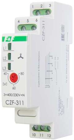Евроавтоматика F&F Реле контроля и наличия фаз CZF-311 (3х400/230+N 8А 1Р IP20 регул. порога откл.) F&F EA04.001.006