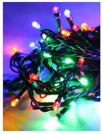 КОСМОС Гирлянда 8.8м (7.3+1.5) 80LED зел. провод расстояние между лампами 10см 8 режимов мигания IP20 мультиколор Космос KOC_GIR80LED_RGB