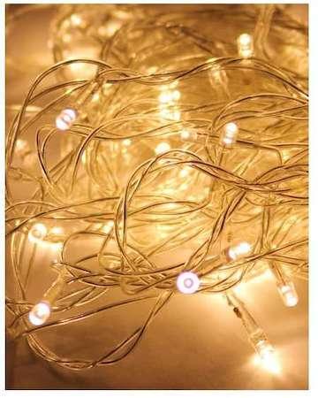 КОСМОС Гирлянда 8.8м (7.3+1.5) 80LED бел. прозр. провод 8 режимов мигания IP20 тепл. бел. Космос KOC_GIR80LED_W