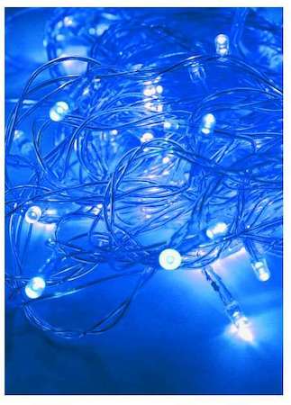КОСМОС Гирлянда 10.8м (9.3+1.5) 100LED син. прозр. провод 8 режимов мигания IP20 син. Космос KOC_GIR100LED_B