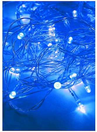 КОСМОС Гирлянда 12.8м (11.3+1.5) 120LED син. прозр. провод 8 режимов мигания IP20 син. Космос KOC_GIR120LED_B
