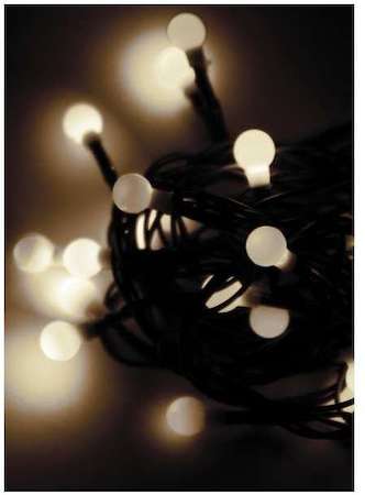 КОСМОС Гирлянда декоративная "Маленькие шарики cherry" 30LED 4.4м (2.9+1.5м) зел. провод IP20 тепл. бел. Космос KOC_GIR30LEDBALL_W