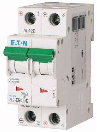 Выключатель автоматический модульный 2п C 6А 6кА PL7-C6/2 DC EATON 264899
