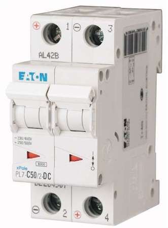 Выключатель автоматический модульный 2п C 50А 6кА PL7-C50/2-DC EATON 264907