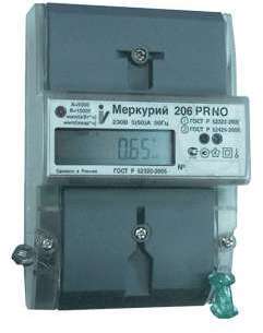 00000034801 Счетчик "Меркурий" 206 PRNO 1ф 5-60А 1.0/2.0 класс точн. многотариф. оптопорт RS485 ЖКИ DIN-рейка Моск.вр. Инкотекс 34801