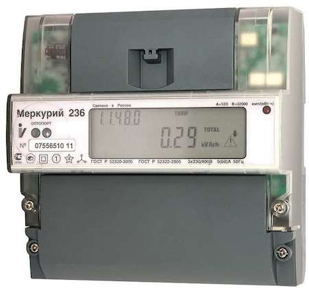 Счетчик "Меркурий" 236 ART-01 PQL 3ф 5-60А 230/400В 1 класс точн.; многотариф. оптопорт PLСI DIN Тюмен. вр. Инкотекс М0000002837