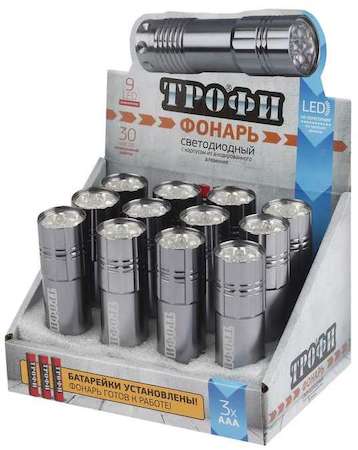 Фонарь TM9-box12 9хLED 3хААА в комплекте алюм. ПРОМО-бокс (уп.12шт) Трофи Б0004986