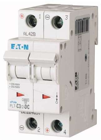 Выключатель автоматический модульный 2п C 3А 6кА PL7-C3/2DС EATON 264897