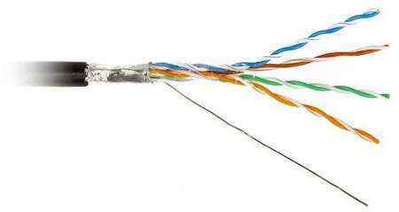 Кабель FTP 4-C5E-SOLID-OUTDOOR-40-500 витая пара экран. FTP (F/UTP) кат.5e 4х2х0.5 (24 AWG) ож (solid) экран-фольга для внешн. прокладки PE (-40град.C - +60град.C) черн. (уп.500м) Hyperline 49110