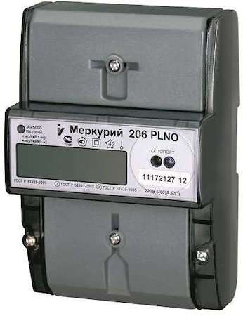 Счетчик "Меркурий" 206 PRNO 1ф 5-60А 1.0/2.0 класс точн. многотариф. оптопорт RS485 ЖКИ DIN-рейка юр. лица Екат. вр. Инкотекс 00000034803