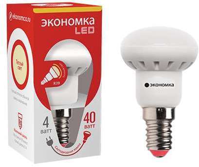 Лампа светодиодная R39 3Вт 3000К тепл. бел. E14 250лм 220-240В ЭКОНОМКА Eco_LED3wR39E1430 / Eco_LED4wR39E1430