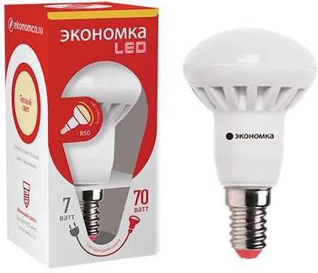 Лампа светодиодная R50 6Вт 3000К тепл. бел. E14 440лм 220-240В ЭКОНОМКА Eco_LED6wR50E1430 / Eco_LED7wR50E1430