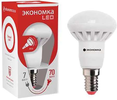 Лампа светодиодная R50 7Вт 4500К бел. E14 450лм 220-240В ЭКОНОМКА Eco_LED7wR50E1445