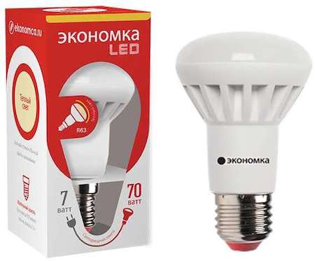 Лампа светодиодная R63 7Вт 3000К тепл. бел. E27 540лм 220-240В ЭКОНОМКА Eco_LED7wR63E2730