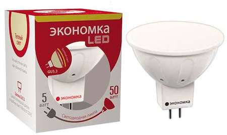 Лампа светодиодная JCDR 5Вт 3000К тепл. бел. GU5.3 330лм 220-240В ЭКОНОМКА Eco_LED5wJCDRC30_fr
